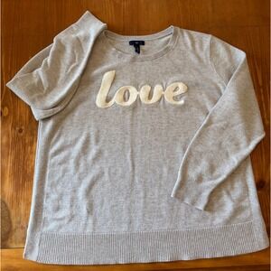 Gap Womens XXL Gray Love Graphic Crewneck Pullover Sweater Boucle Applique